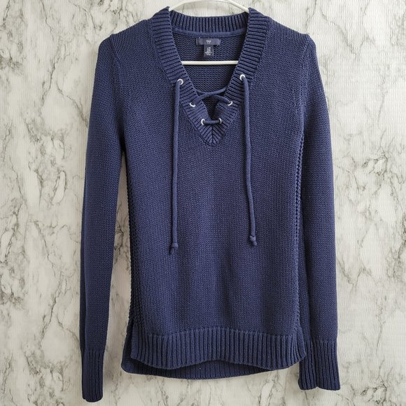 💕 Gap Navy sweater with lace up detail Size XS - Picture 7 of 11